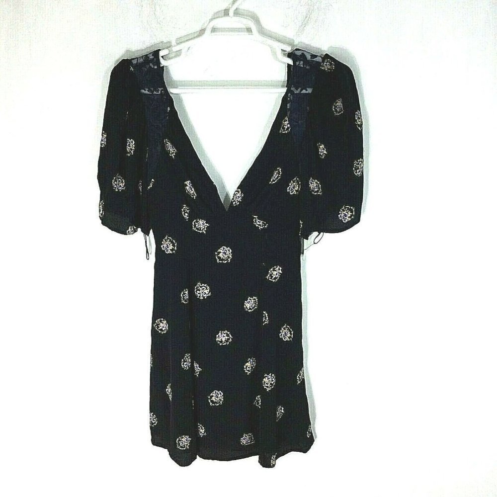 Free People Mockingbird Black Combo V-Neck Open Back Size 0